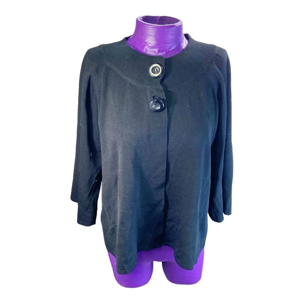 Cable & Gauge black drapey double button viscose nylon cardigan L